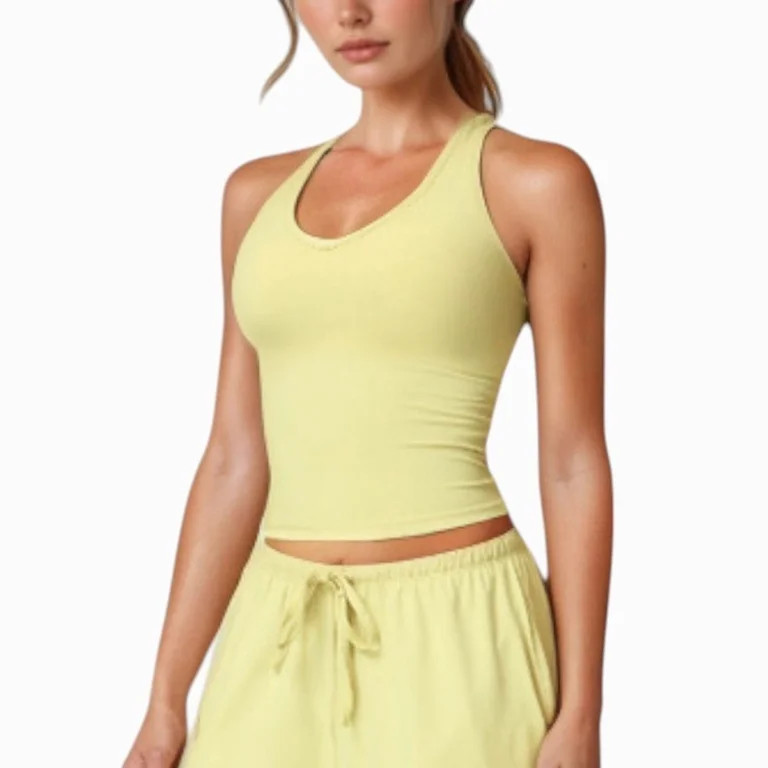 Women's Cropped Active Tank Top with Built-In Bra and Racerback Design - Small, Yellow | Walmart (US)
