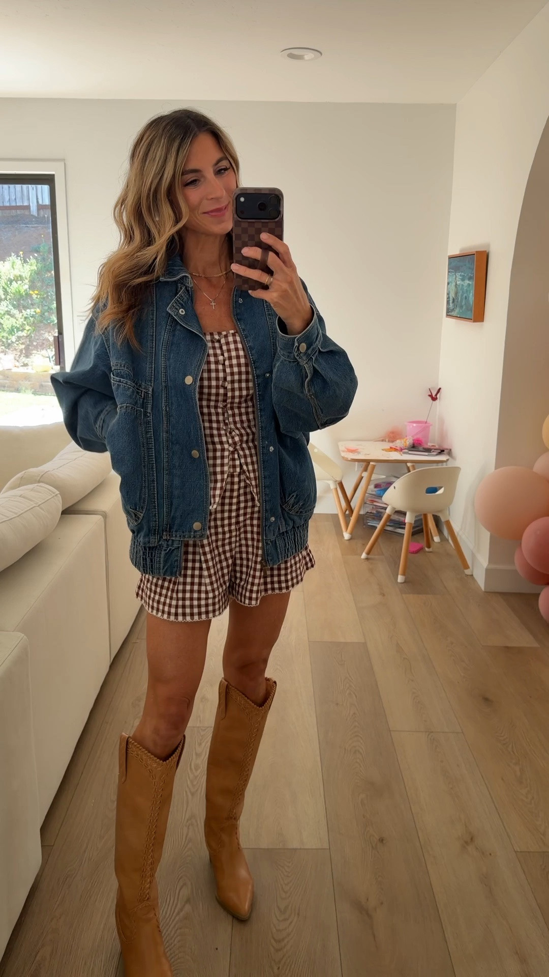 Found the cutest Target summer outfit 🤎☀️

This brown gingham set is giving country concert outfit, summer festival outfit, western style, and weekend brunch outfit all in one. Paired it with tall boots and an oversized denim jacket for an easy throw-on-and-go look.

Wearing XS in the set • Oversized denim jacket • Perfect for concerts, rodeos, summer vacations, farmers markets, and casual date nights

#LTKgrwm #LTKOver40 #LTKootd