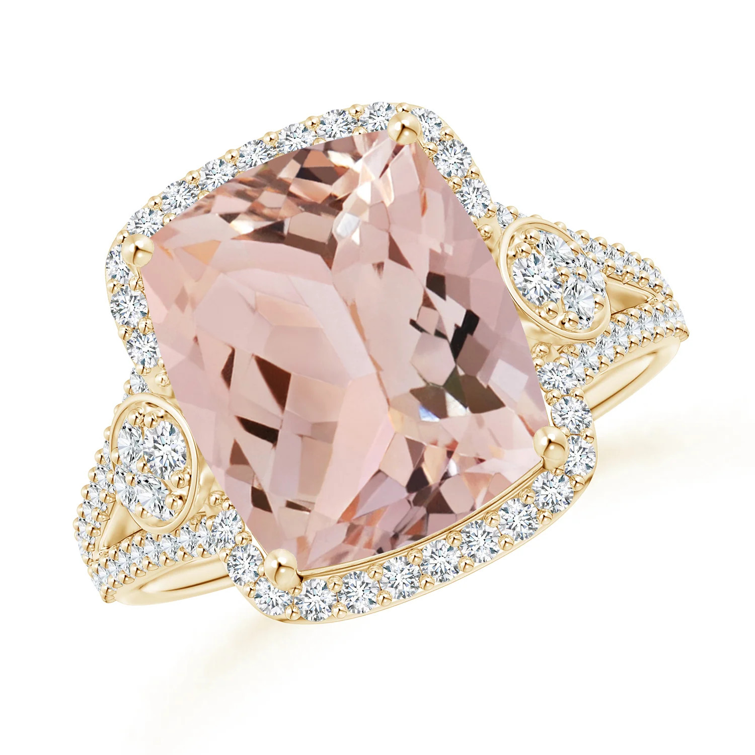 Cushion Morganite Split Shank Cocktail Ring with Pear Motif | Angara | Angara US
