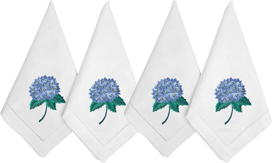 HCRAFT Embroidered Cotton Table Napkin, Cloth Napkins Set of 4 18"x18" Flower Hydrangea Napkin Sq... | Amazon (US)