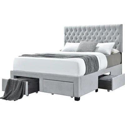 Glamorous Grey Queen Storage Bed With Headboard And Drawers 4 In Grey, Upholstery For Durability | Wayfair North America