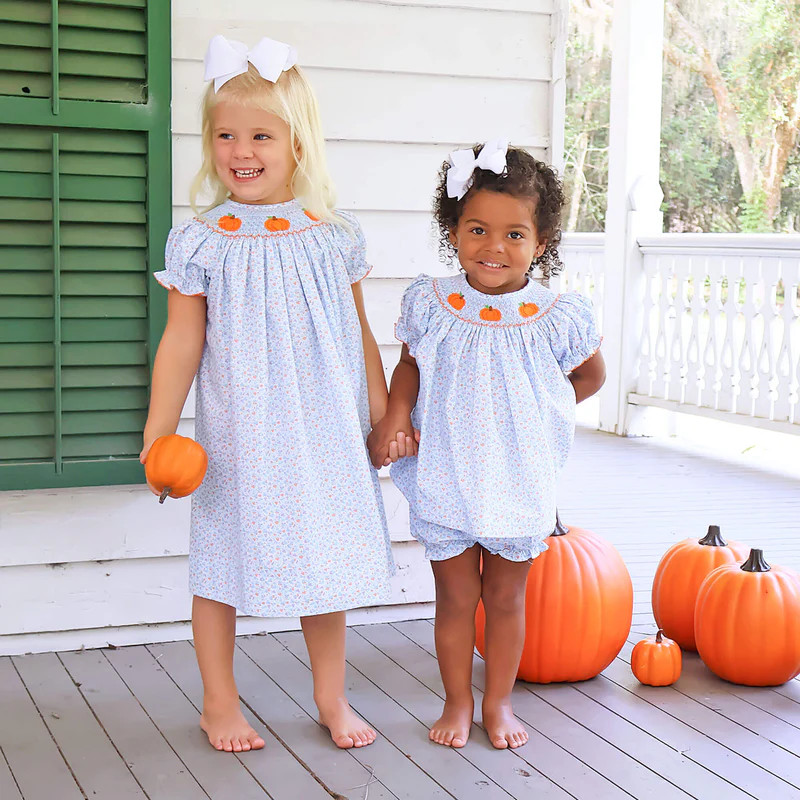 Pumpkin Smocked Floral Bishop Bloomer Set | Classic Whimsy