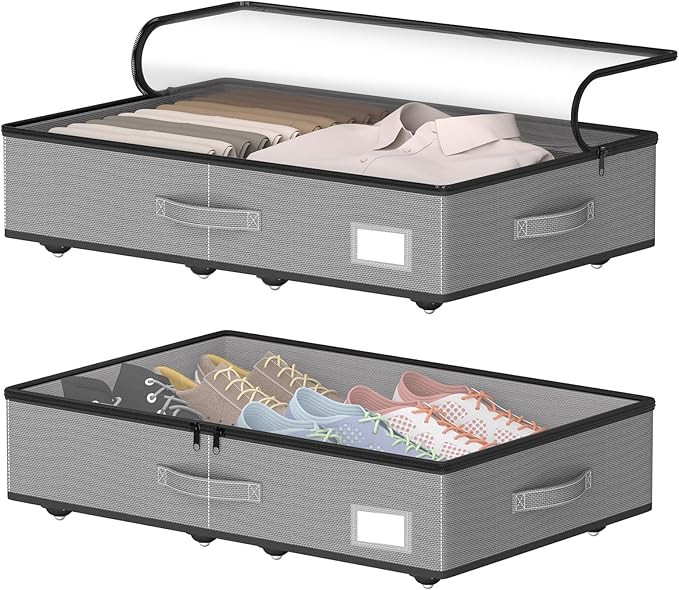 Under Bed Storage with Wheels, No Assemble Required 5.5 inches height grey under bed storage bins... | Amazon (US)
