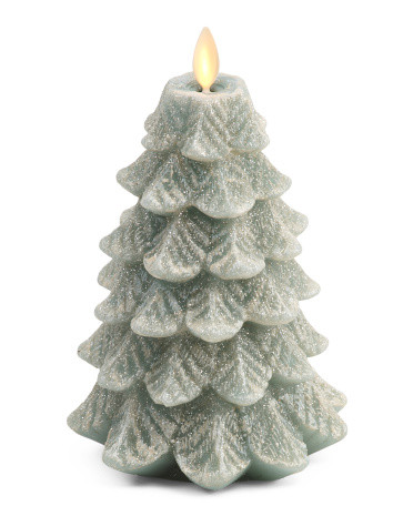 6.5In Glitter And Snow Finish Christmas Tree Decor With Moving Flame | TJ Maxx