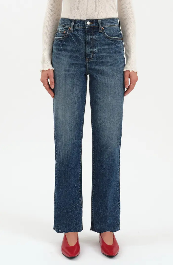 Sundaze Raw Hem High Waist Crop Straight Leg Jeans | Nordstrom