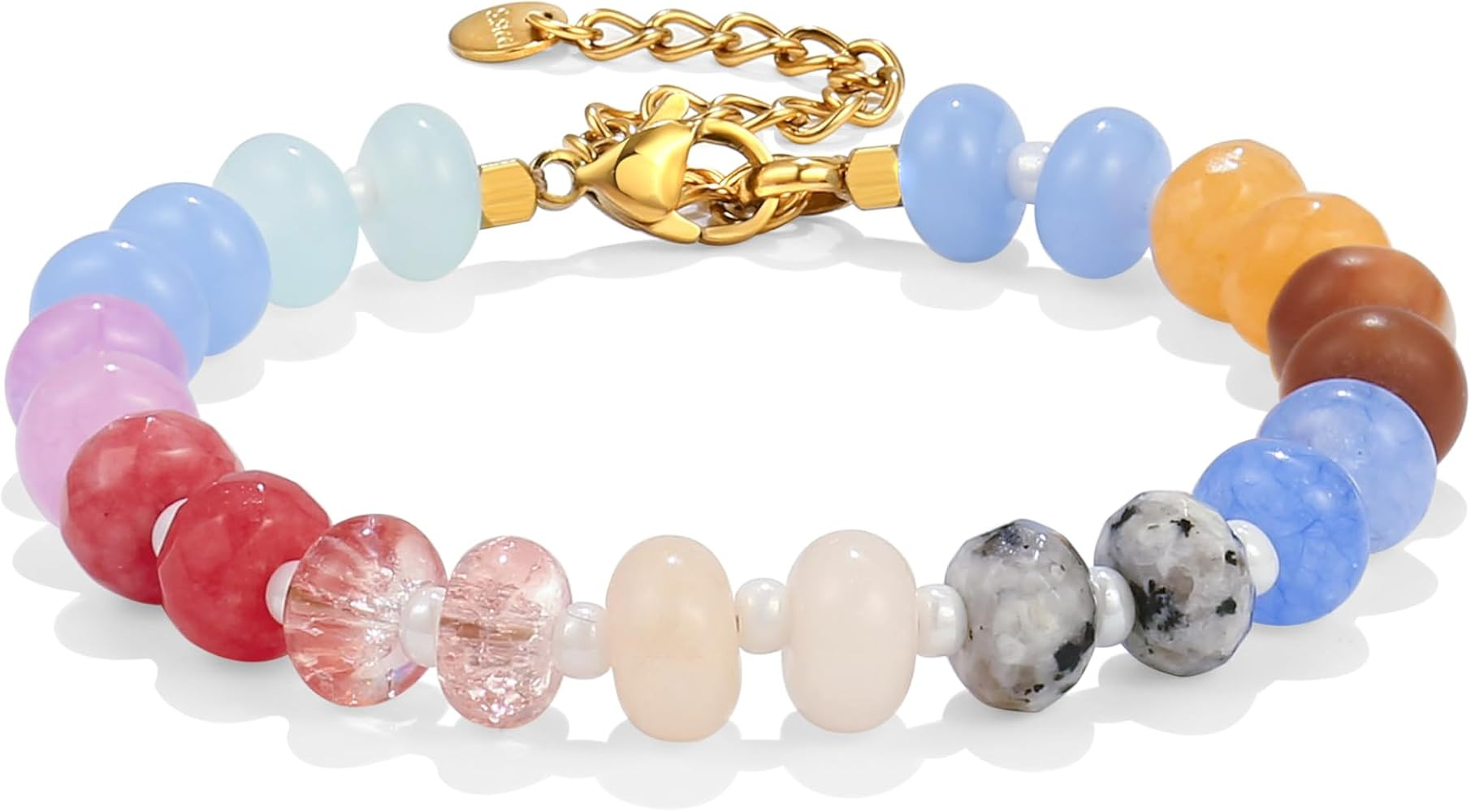 Gemstone Beaded Bracelet for Women Colorful Natural Stone Freshwater Pearl Surfer Beach Rainbow B... | Amazon (US)