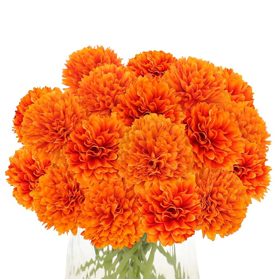 Kimura's Cabin 20Pcs Orange Fake Mums Flowers Artificial Silk Chrysanthemum Flowers Ball Flowers ... | Amazon (US)