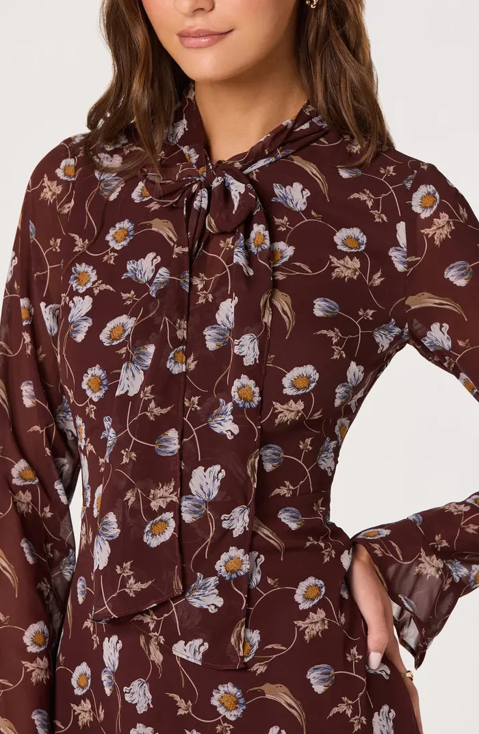 ASTR the Label Floral Tie Neck Long Sleeve Dress | Nordstrom | Nordstrom