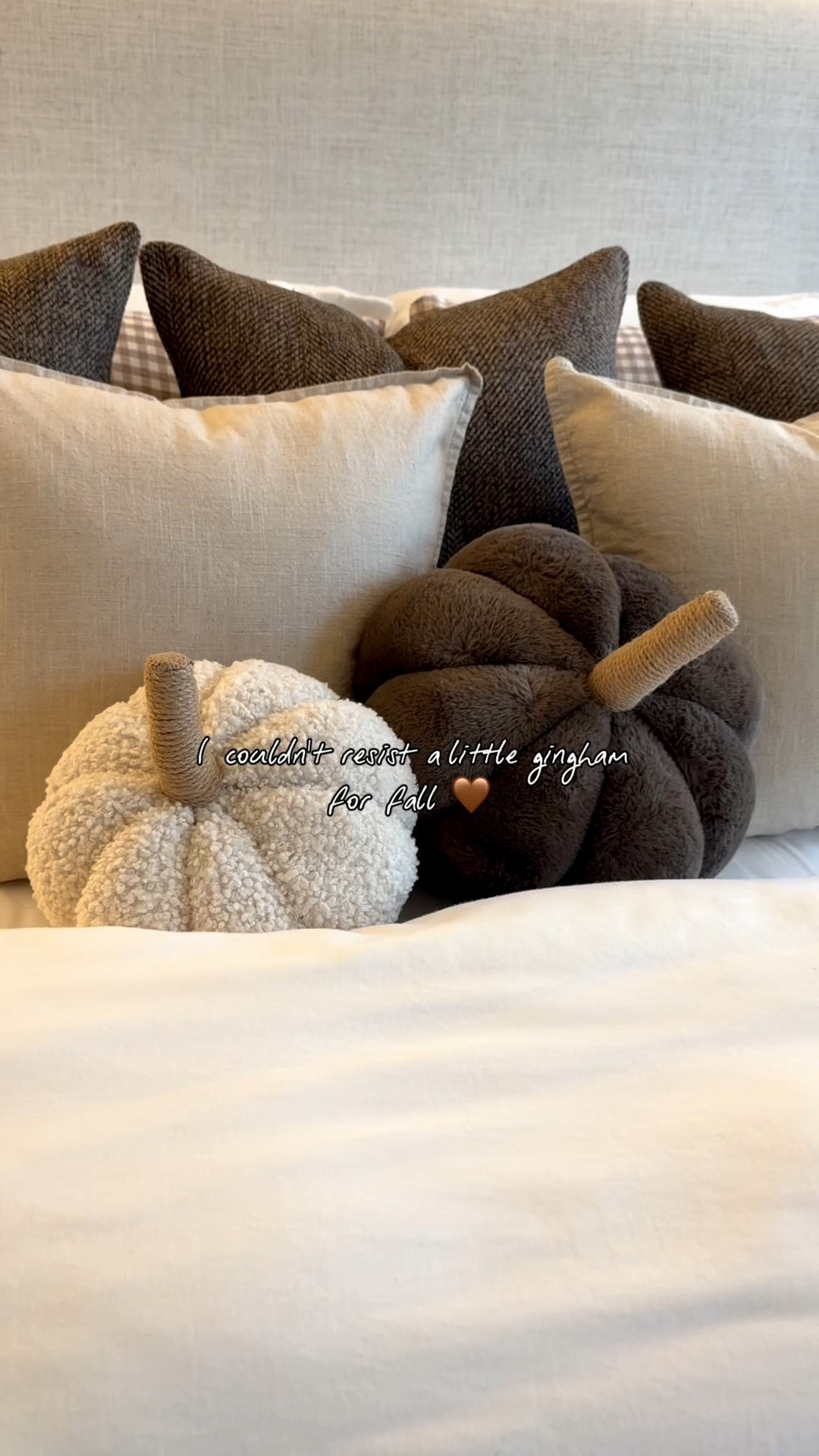 Fall bedroom, fall styling, pumpkin pillow, upholstered bed, tan pillow cover, brown pillow cover, gingham duvet, black nightstands

#LTKHome #LTKSeasonal #LTKSaleAlert