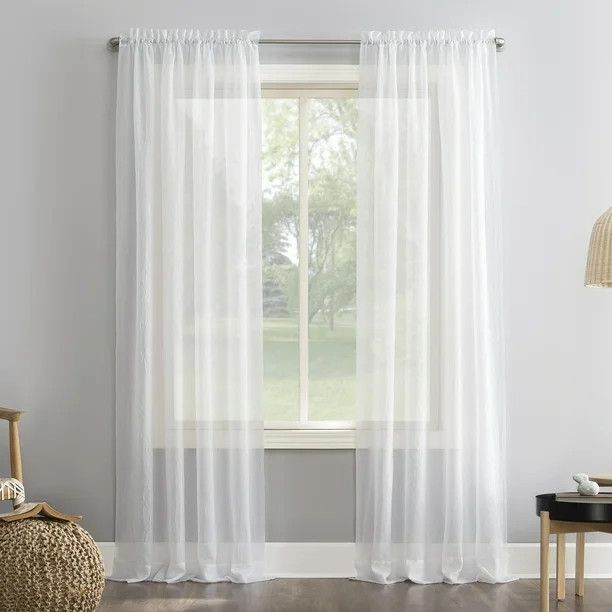 No. 918 Jillian Crushed Voile Sheer Rod Pocket Curtain Panel, 51" x 84", White - Walmart.com | Walmart (US)