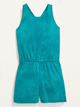 Printed Sleeveless Soft-Knit Cross-back Romper for Girls | Old Navy (US)
