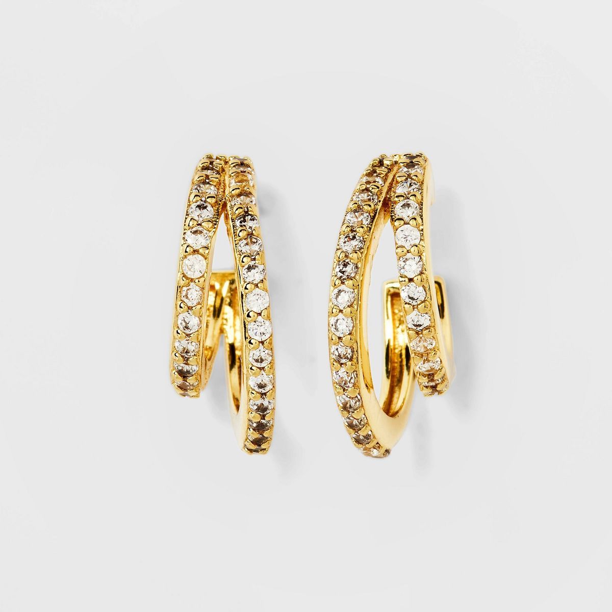 14k Gold Plated Cubic Zirconia Faux Duo Pave Hoop Earrings - A New Day™ Gold | Target