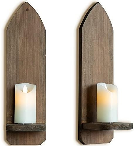 IRISVITA Brown Wall Mount Wooden Candle Holders, Gothic Candle Holder, Sconces Wall Decor Set of 2,  | Amazon (US)
