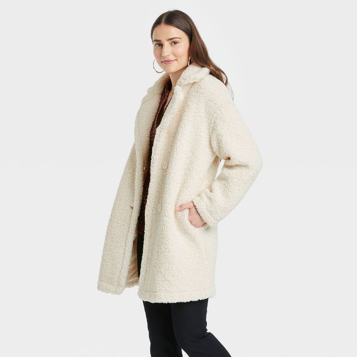 Women&#39;s Teddy Overcoat - A New Day&#8482; White S | Target