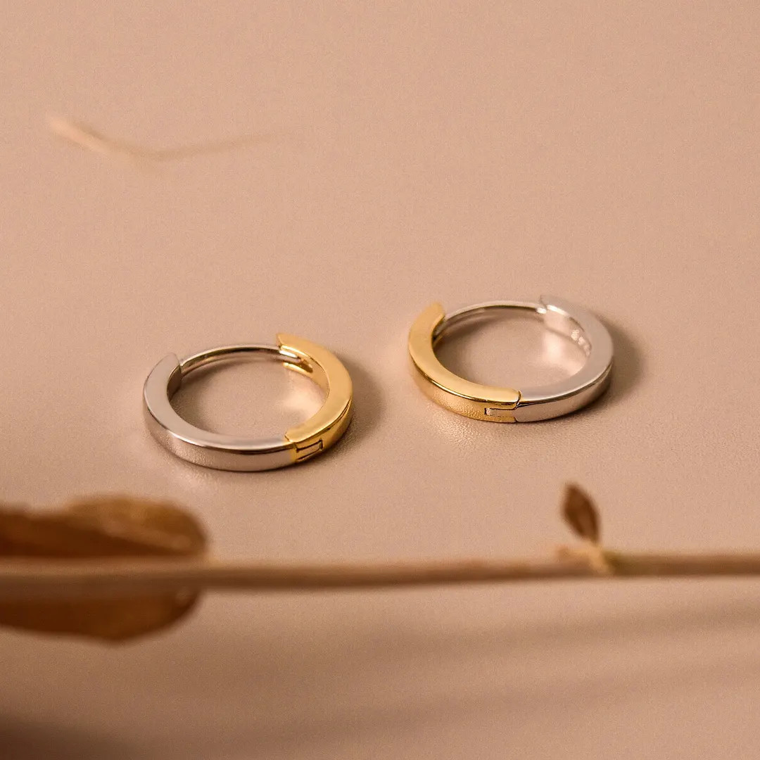 Mixed Metal Huggie Hoops, Two Tone Earrings, Dainty Earrings, Minimalist Earrings, Anniversary Gi... | Etsy (US)