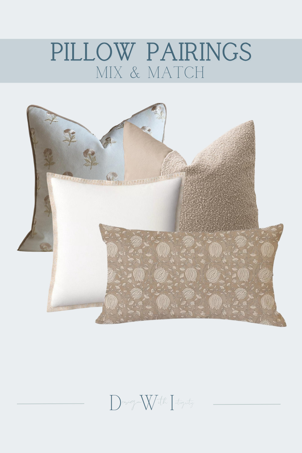 This mix and match pillow pairing blends soft neutrals with gentle pattern and rich texture for a look that feels layered yet serene. Muted blues and warm beiges create a balanced palette while subtle botanicals and woven solids add visual interest without overpowering the arrangement. The combination of crisp tailoring and softer textures brings depth and dimension making this pairing feel thoughtfully curated and timeless.

Shop the curated pillow pairing to bring this refined layered look into your own space.


#PillowPairings #LayeredInteriors #NeutralDecor #InteriorStyling #TimelessDesign 

 #LTKSeasonal #LTKHome