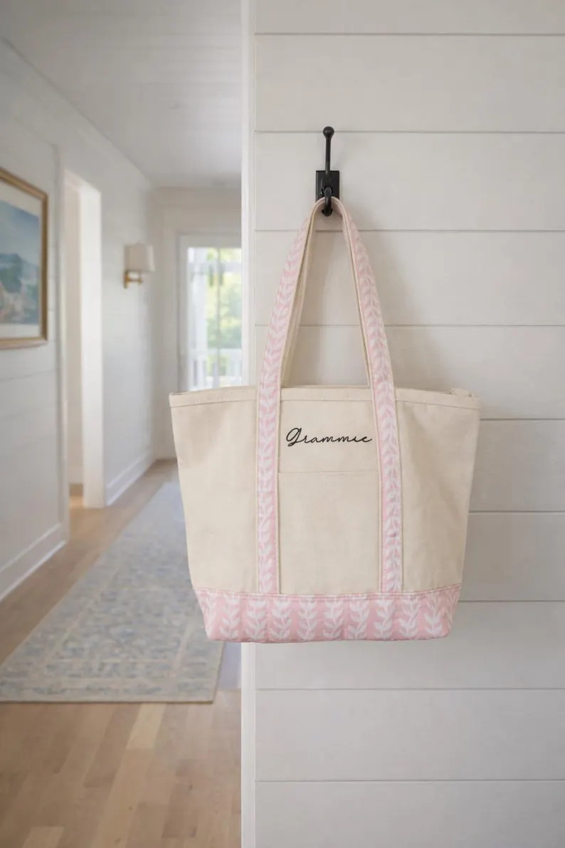 Personalized Canvas Tote, Embroidered Tote, Monogram Canvas Tote Bag, Custom Tote Bag, Preppy Boa... | Etsy (US)