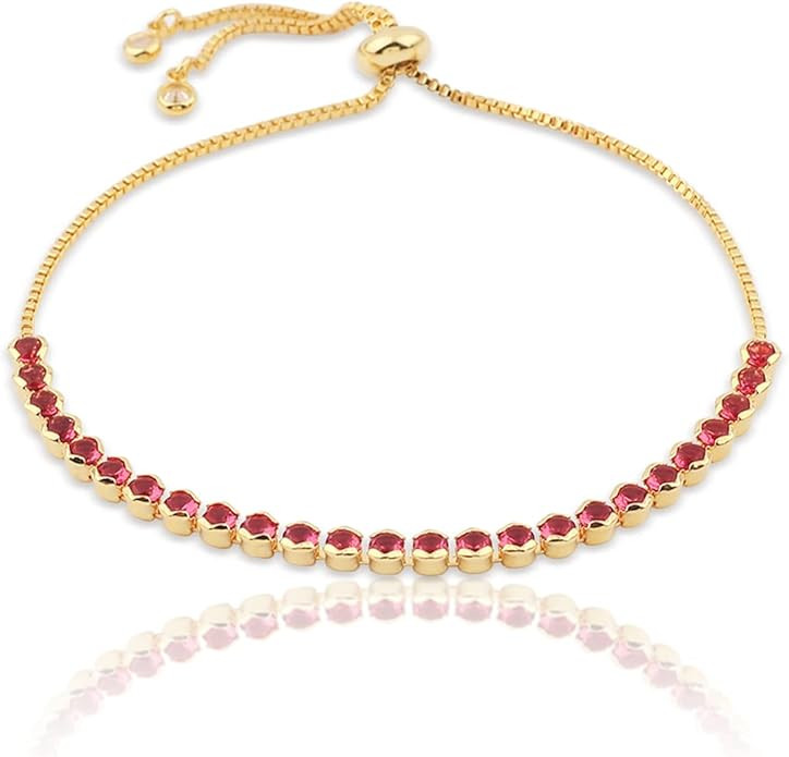 Gold Tennis Bracelet for Women Adjustable Slider Shiny Cubic Zirconia CZ Rhinestone Gemstone Chai... | Amazon (US)