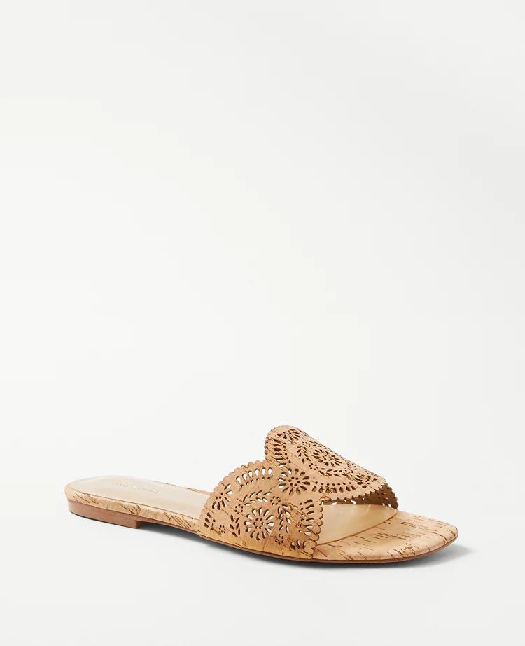 Eyelet Perforated Cork Slide Sandals | Ann Taylor (US)