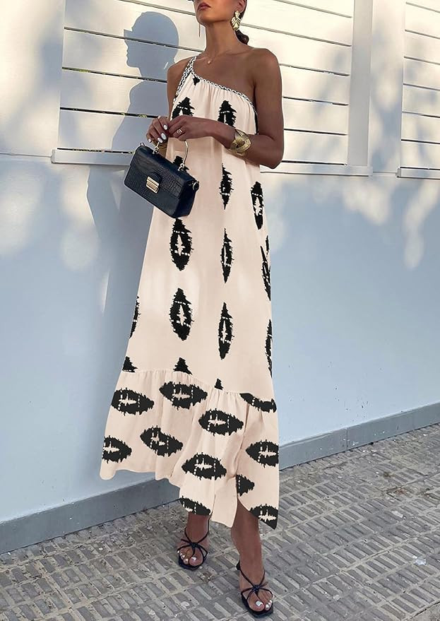 PRETTYGARDEN Women's Summer One Shoulder Maxi Dresses Printed Flowy Boho Beach Vacation Long Sund... | Amazon (US)