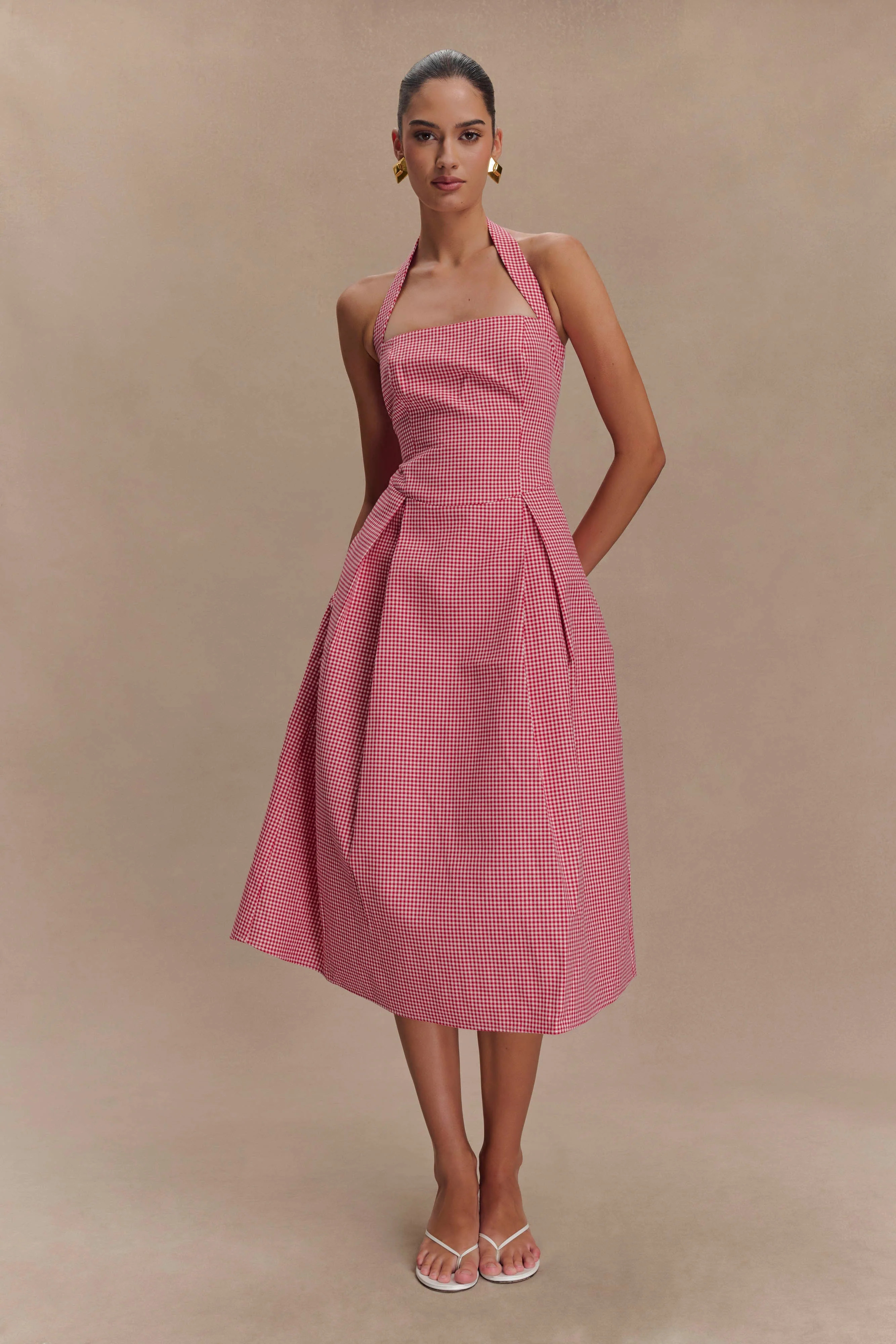 Juana Halter Midi Dress - Red Gingham | MESHKI US