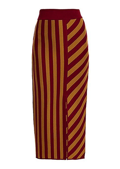 Victor Glemaud Women's Stripe Merino Wool Midi Skirt - Camel And Maroon - Size XS | Saks Fifth Avenue