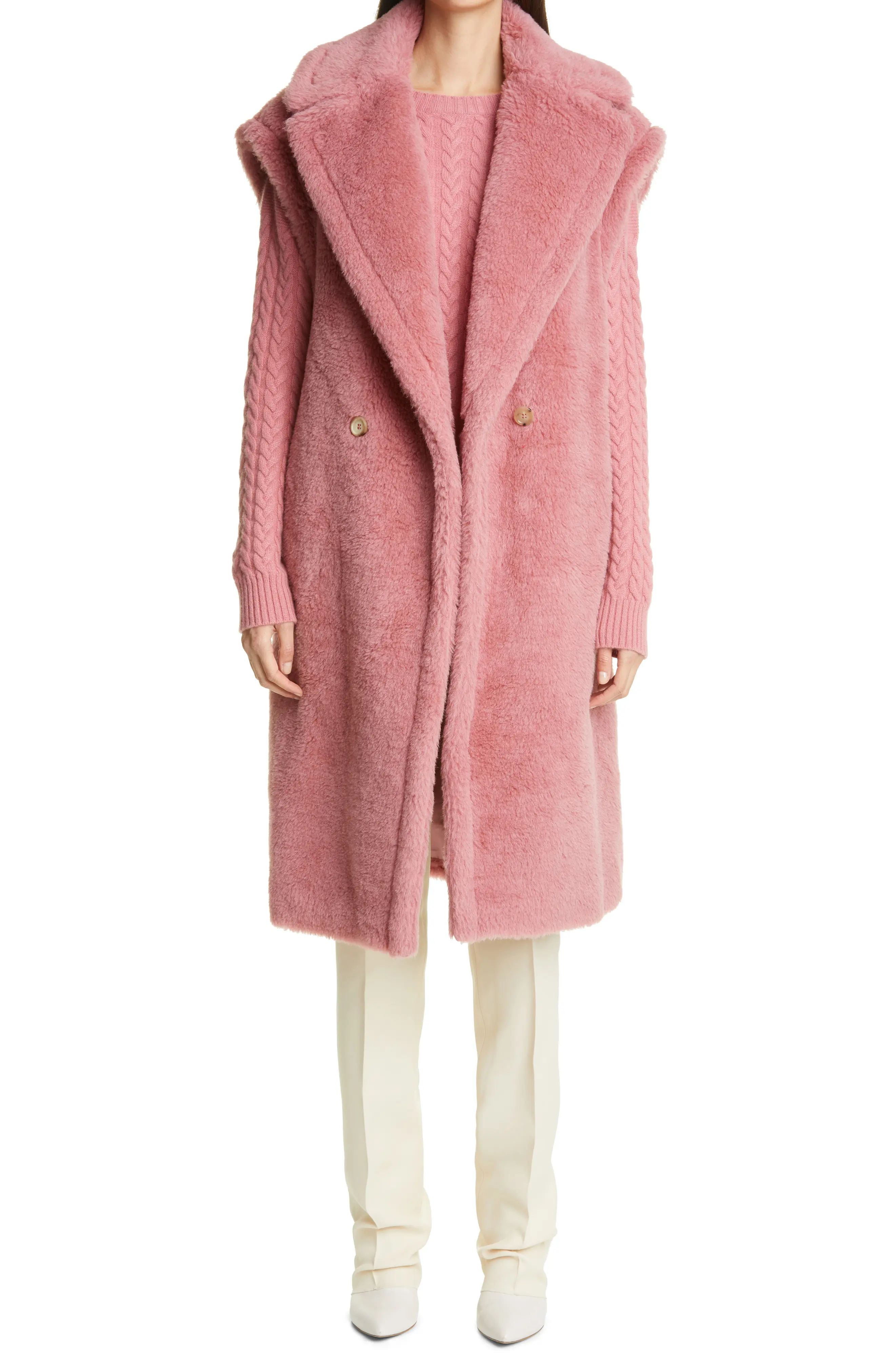 Women's Max Mara Gettata Double Breasted Alpaca Blend Gilet, Size Small - Pink | Nordstrom