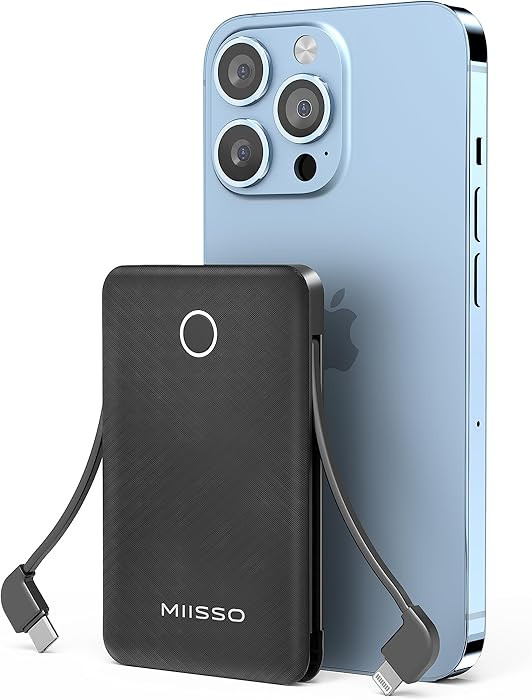 miisso 6000mah Ultra Slim Built in Cables Power Bank, Card Size Built in USB C Cords Battery Pack... | Amazon (US)