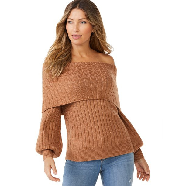 Sofia Jeans by Sofia Vergara Women's Cozy Off-the-Shoulder Sweater - Walmart.com | Walmart (US)