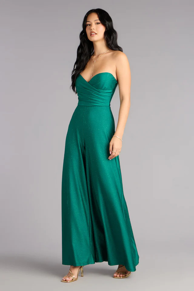 Starlit Satin Strapless Wide-Leg Jumpsuit | Windsor Stores
