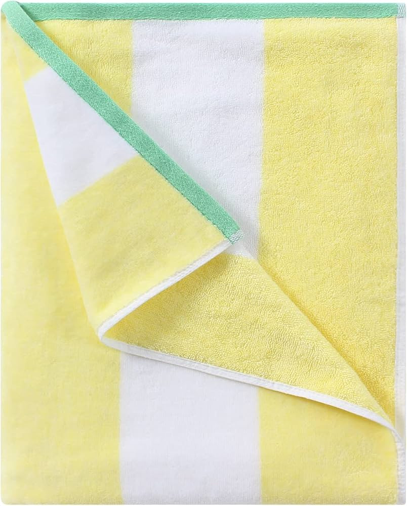 Cotton Oversized Beach Towel - Large 70 x 35 Inch Pool Towel, Yellow Striped Quick Dry Swimming C... | Amazon (US)