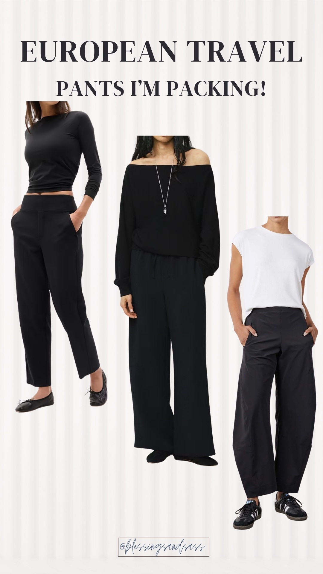 The three black pants I’m definitely packing for my trip to Europe! Each pair is comfortable, flattering and easy to style multiple ways throughout the trip.✈️

European travel outfits, black pants, travel wardrobe, women’s travel fashion, comfortable pants, fall packing list

#LTKSeasonal #LTKWorkwear #LTKTravel
