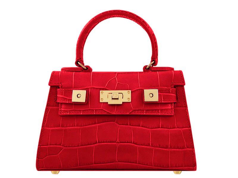 Maya Mignon Orinoco 'Croc' Print Calf Leather Handbag - Red | Lalage Beaumont