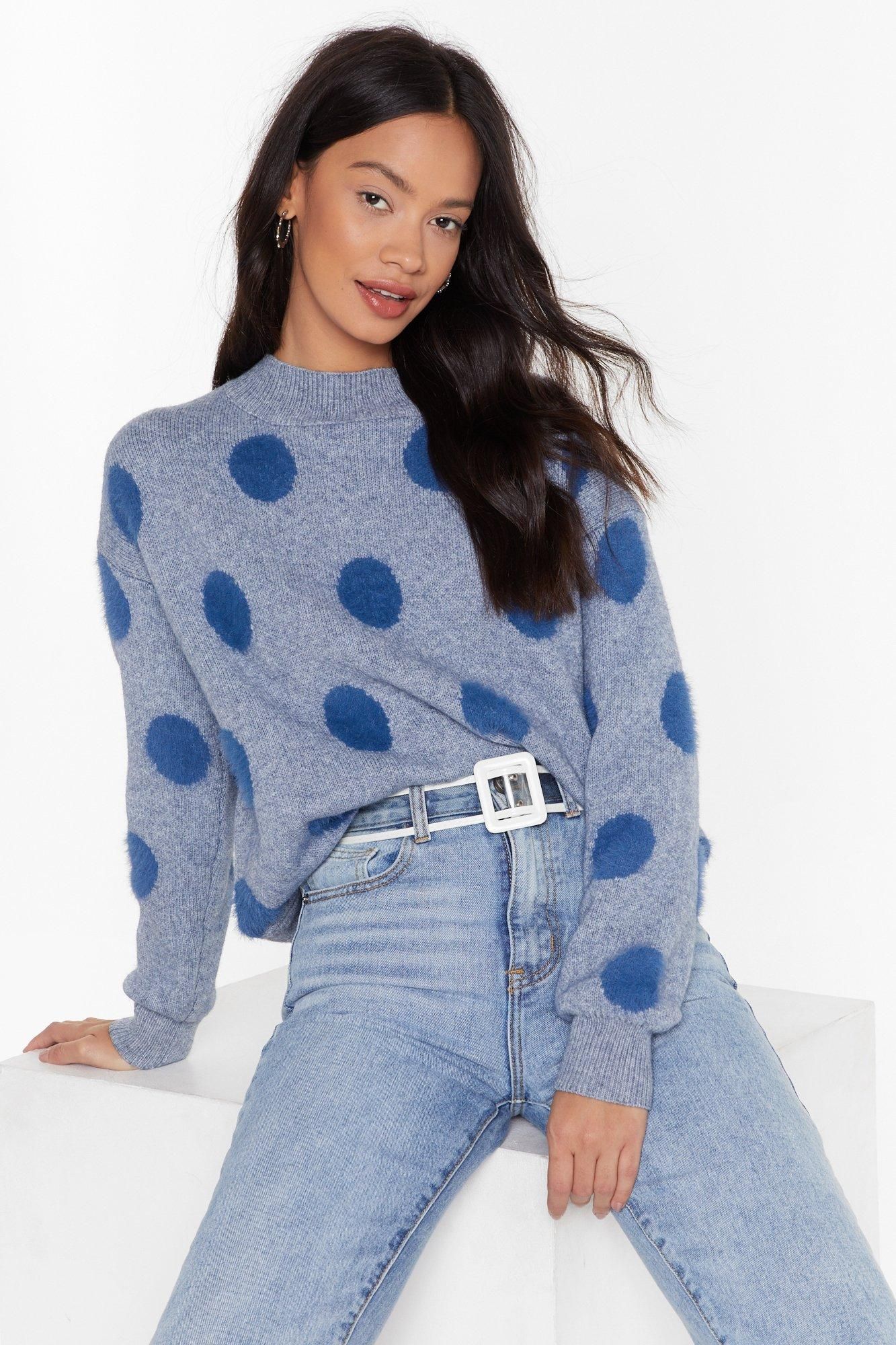 Womens Dot Quite High Neck Polka Dot Sweater - Blue | NastyGal (US & CA)