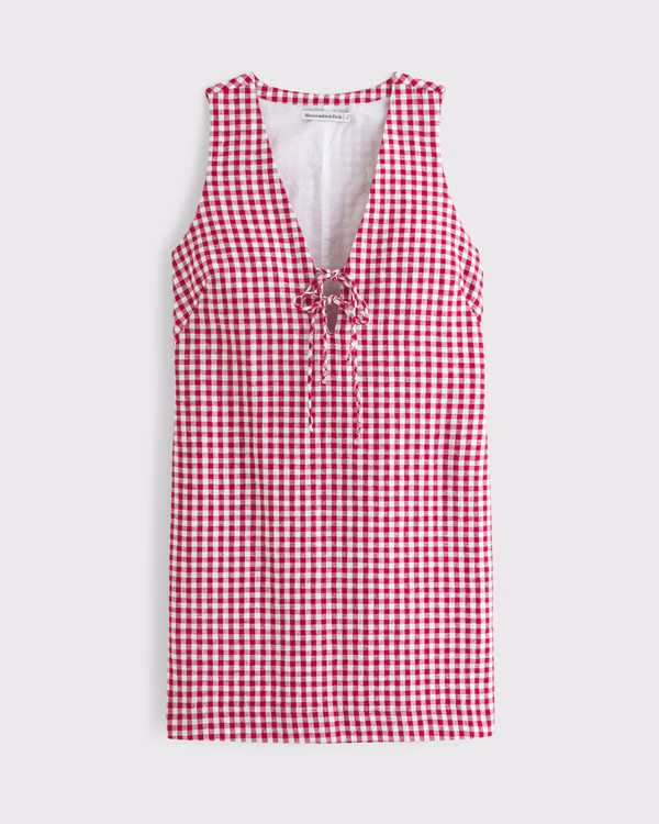 Linen-Blend Tie-Front Mini Dress | Abercrombie & Fitch (US)