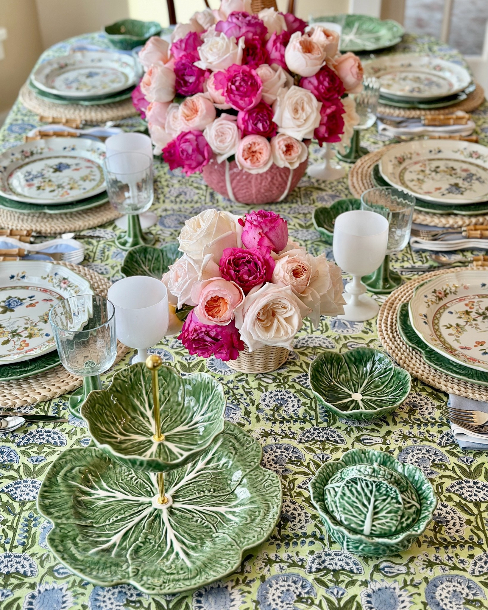 Tablescape cabbageware block print tablecloth bamboo flatware vintage plates

#LTKfoodie #LTKSeasonal #LTKHome