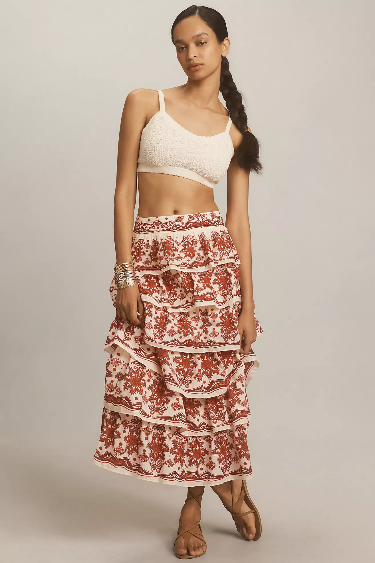 Farm Rio Tiered Midi Skirt | Anthropologie (US)