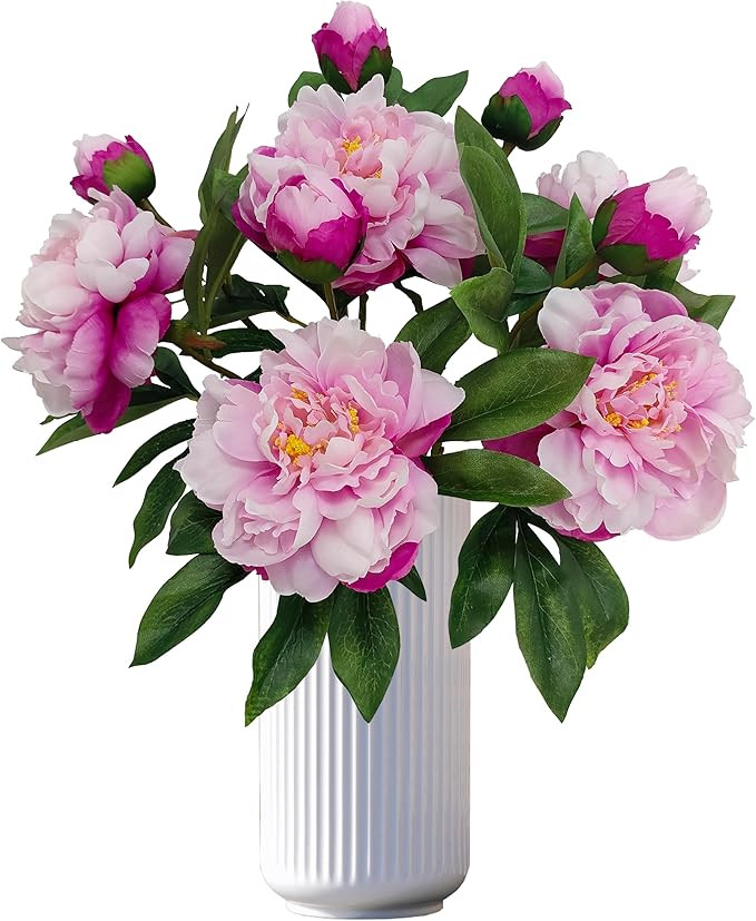 Purple Pink Peonies Artificial Flowers,5 Pcs Fake Silk Peonies with Stems Real Look,Peony Bush fo... | Amazon (US)