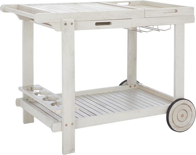 SAFAVIEH Outdoor - Orland Tea Trolley Serving Cart - White Washed - Solid Wood - Portable Cart wi... | Amazon (US)