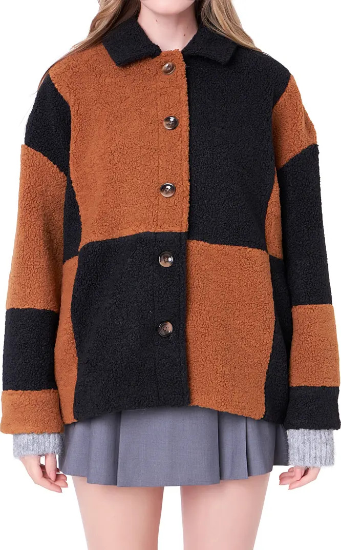 English Factory Oversize Check Teddy Jacket | Nordstrom | Nordstrom