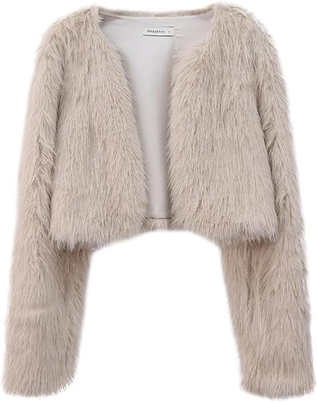 Amazhiyu Cropped Faux Fur Cardigan for Women Open Front Fleece Shaggy Winter Jacket | Amazon (CA)