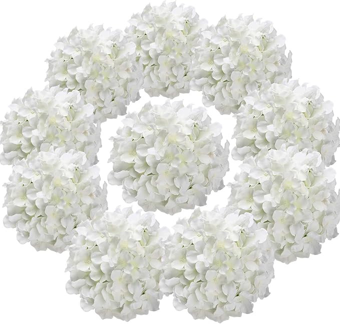 Flojery Silk Hydrangea Heads Artificial Flowers Heads with Stems for Home Wedding Decor,Pack of 1... | Amazon (US)