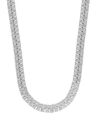 Diamond Double Row Necklace (1 ct. t.w.) in Sterling Silver or 14k Gold-Plated Silver - Macy's | Macy's