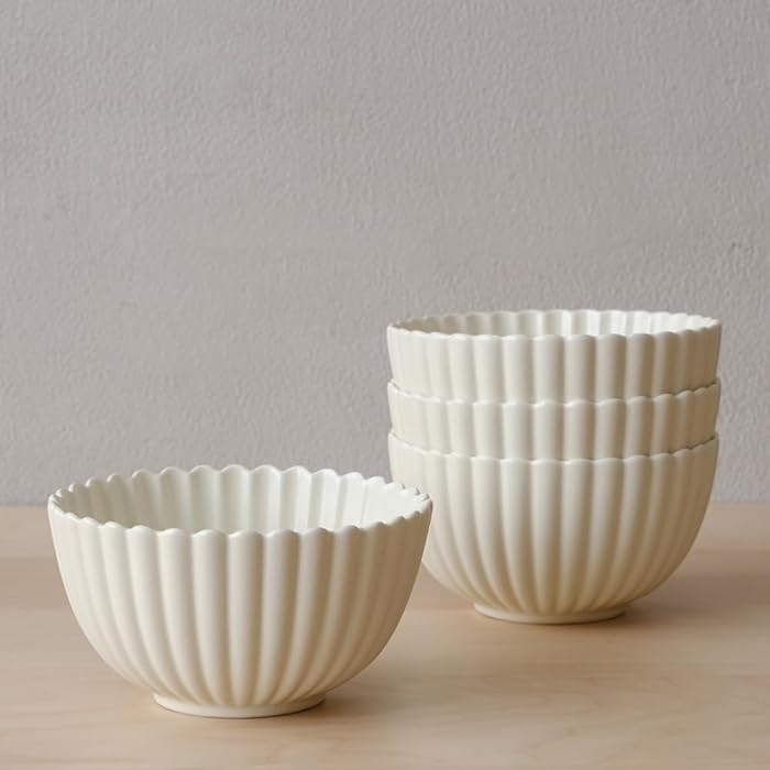 WENSHUO Flower-Shaped Daisy Bowl Set, 5.5-Inch, 17oz Matte Crème - Pack of 4 (Matte Crème) | Amazon (US)