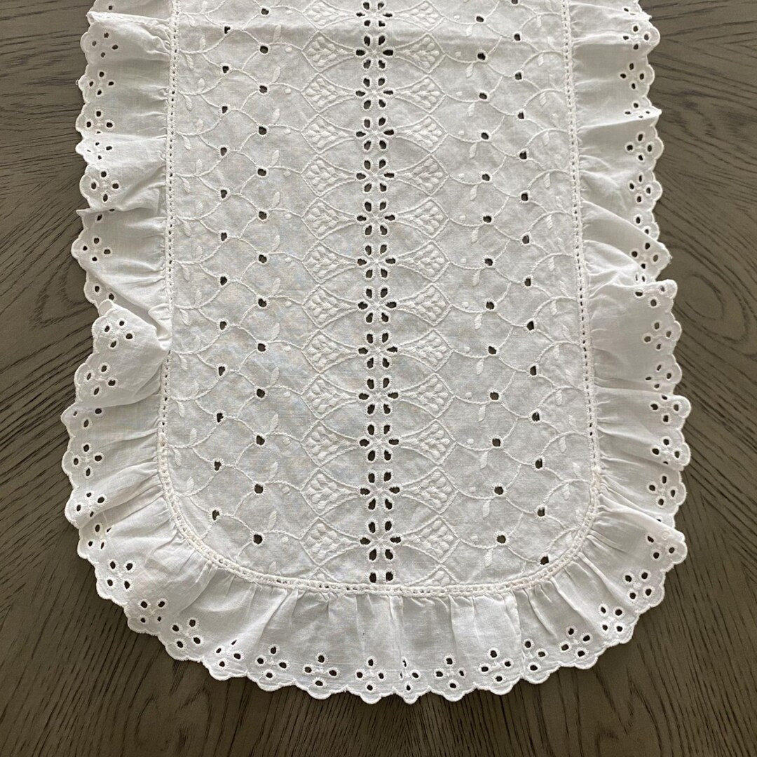 Eyelet Table Runner White Ruffle Edge 13.5 X 30 Inch/ Vintage Table Linens - Etsy | Etsy (US)
