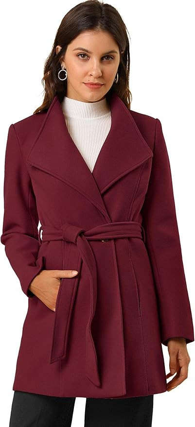 Allegra K Women's Classic Stand Collar Long Sleeve Winter Belted Long Coat | Amazon (US)