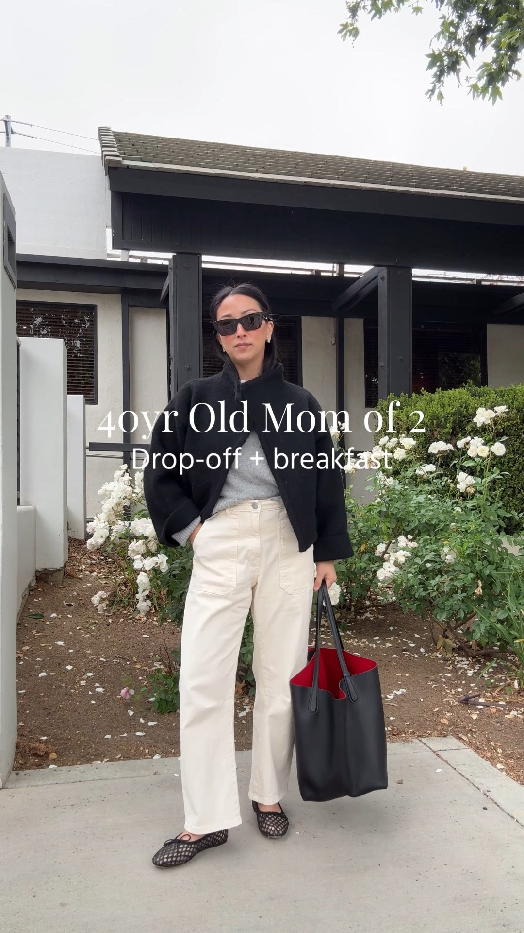 40yr old mom of 2 - drop off outfit and then off to breakfast. I wear this Zara jacket on chilly mornings, it's warm and comfy, but elevated. 

Zara jacket small
Everlane cashmere sweater xs
DL1961 Billie Barrels 25
Loeffler Randall flats 5
Mansur Gavriel tote
YSL sunglasses

#LTKmomlife #LTKPetite