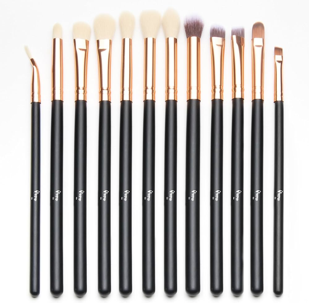 Qivange Synthetic Hairs Eyeshadow Brush Set 12PCS Black Rose Gold Makeup Brush Set for Concealer ... | Amazon (US)