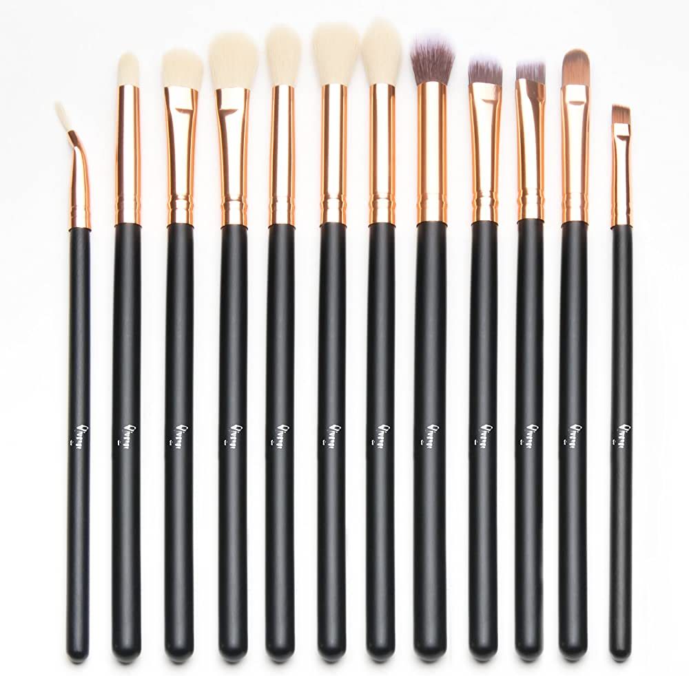 Qivange Synthetic Hairs Eyeshadow Brush Set 12PCS Black Rose Gold Makeup Brush Set for Concealer ... | Amazon (US)