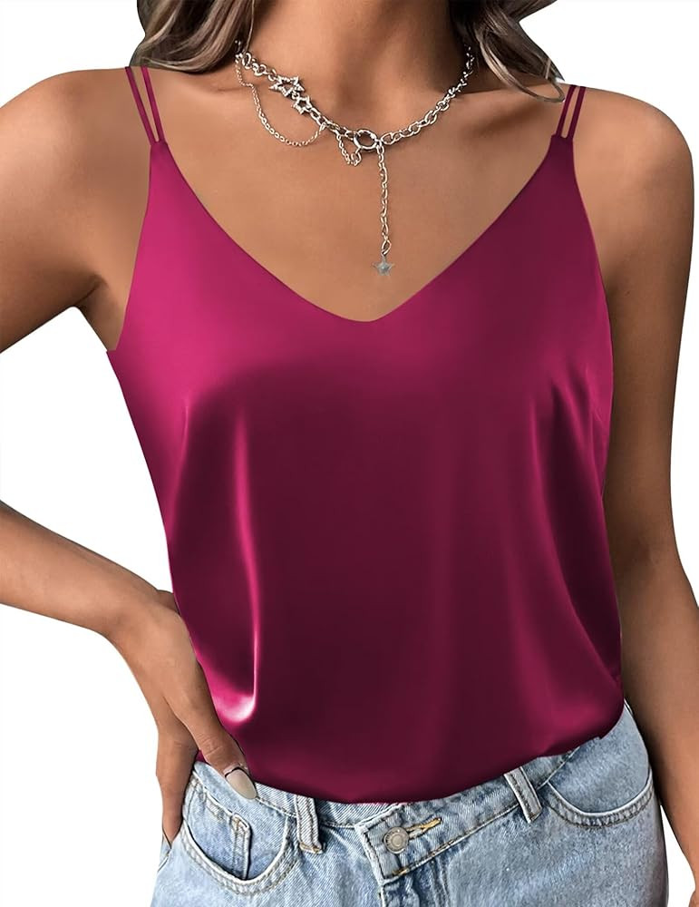 Ekouaer Womens Silk Satin Camisole Tank Tops V Neck Spaghetti Strap Blouses Cross Back Sleeveless... | Amazon (US)